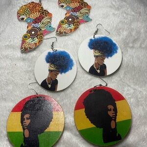 Bold Afrocentric Wood Drop Earrings Bundle